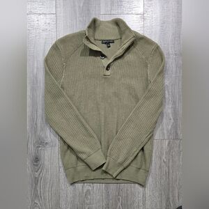 Banana Republic Men's 1/4 Botton Neck Olive Turtleneck Sweater